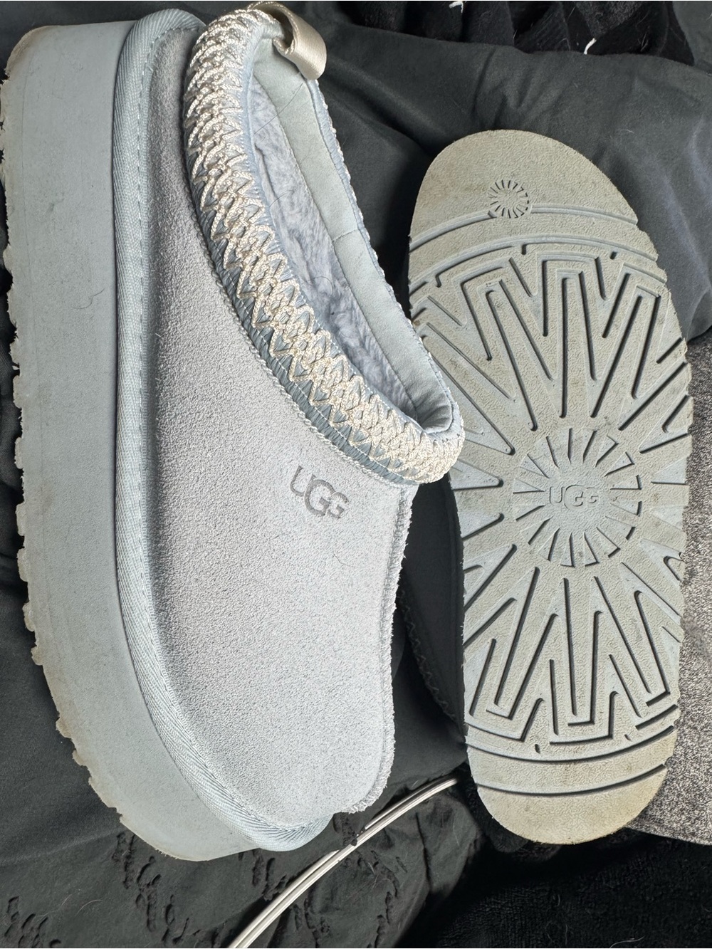 UGG Light Gray Slip-On Braided-Trim Platform Clog